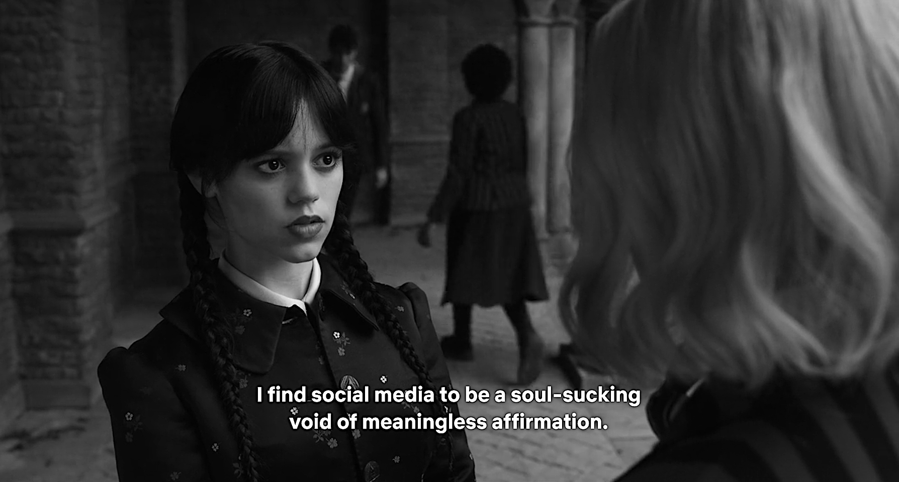 wednesday addams calling social media a soul-sucking void of meaningless affirmation