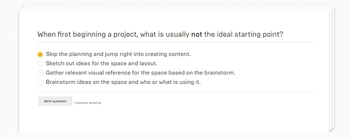 quiz question from unreal engine learning path